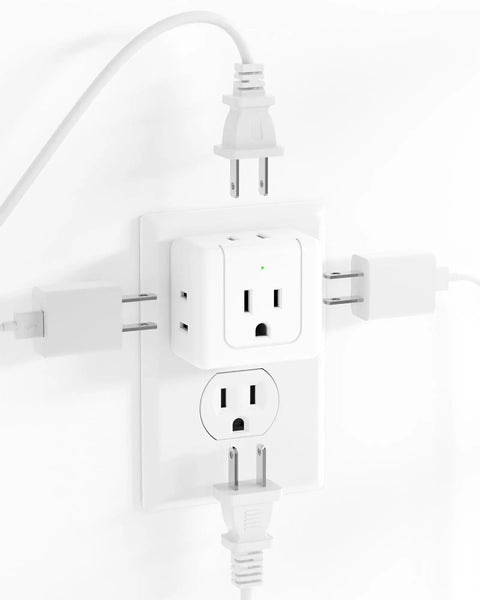 Five Way Wall Outlet Extender With 90 Degree Angled Side Plugs, Ultra Slim Flat 3 Prong Wall Adapter in use