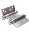 Top Shelf Stainless Steel Double Open Spring Hinges For Cowboy And Barn Doors, Hella Smooth Two Way Free Swing Gate Hardware, 5 Inch Heavy Duty Zero Friction Pivot Mount close-up view.