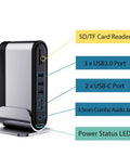 Slick 16 In 1 Usb C Hub Docking Station Featuring 4K Hdmi Vga Gigabit Ethernet Rj45 And Usb 3.0 Ports With Pd Fast Charging For Laptops showing USB ports and card reader.