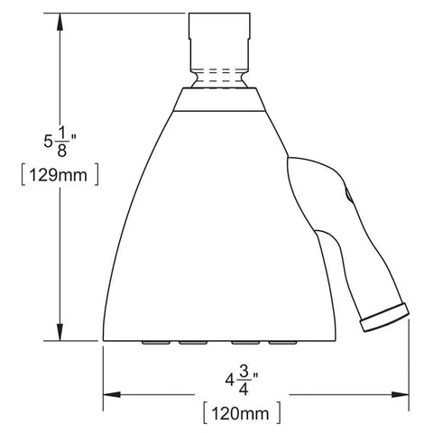 Line drawing with dimensions of Signature Icon Anystream High Pressure Shower Head With 360 Degree Adjustable Spray Solid Brass 2.5 GPM