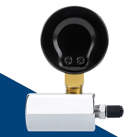 Front view SENCTRL gas pressure test gauge assembly with 2-in dial, brass valve, chrome-plated steel body, 3/4-in FNPT