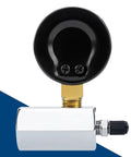 Front view of SENCTRL 0-100 psi gas pressure test gauge with 3/4 in FNPT brass valve and chrome-plated steel body