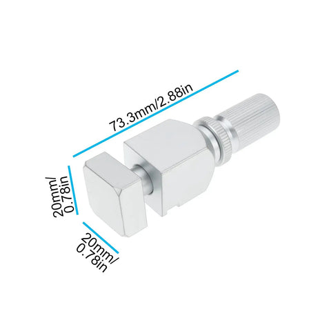 Adjustable Chain Breaker Anvil Spindle for 1/4 Inch 0.325 Inch 3/8 Inch and 0.404 Inch Chains with dimensions displayed