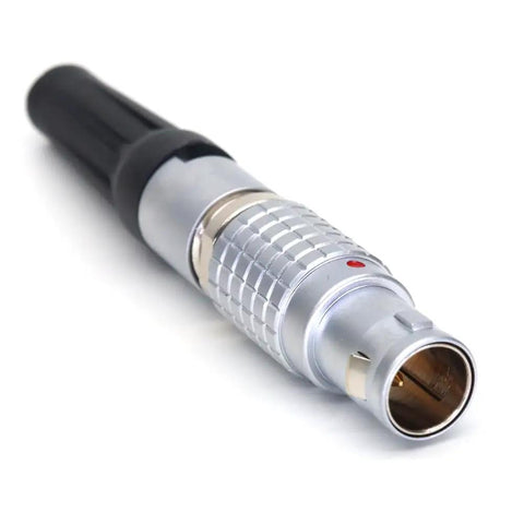Push Pull Self Lock Circular Connector 0B 7 Pin Plug For Aviation And Industrial Electronics Cameras And Test Gear High Density Mounting Saves Space And Supports 2 3 4 5 6 7 And 9 Pin Options With 180 Combinations. silver metal 0B 7 pin plug