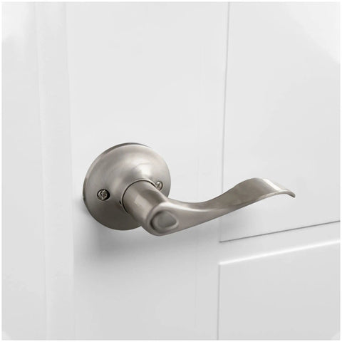 Privacy Bed And Bath Door Lever Set Satin Nickel Finish 6 Pack Universal Backset Compatible With Two And Three Quarters Inch