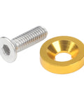 M6 Hex Head Bolt Screw Kit With Aluminum Washers For Fender, Bumper, Headlight And Trunk Mounts, 20 Piece Set, CNC Machined 6061 Aluminum Golden Finish, Engine Bay Ready, Heavy Duty Vibration Resistant Auto Body Fasteners, M6 bolt and gold washer close-up