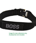 Customizable 3 Inch Wide By 1 Inch Tall Text Patch With Hook Fastener Back Black Not Sew On Ideal For Hats Bags Jackets And Backpacks Personalize Your Name Or Team Message In Bold Uppercase on a black strap