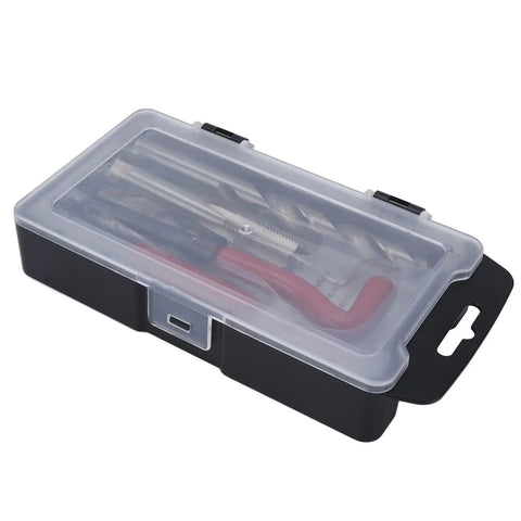 15 Piece Thread Repair Kit With Stainless Steel Inserts M12x1.5x16.3mm In A Handy Storage Case 3 Length Options For Restoring Damaged Internal Threads On Auto Motorcycle And Machinery, plastic case