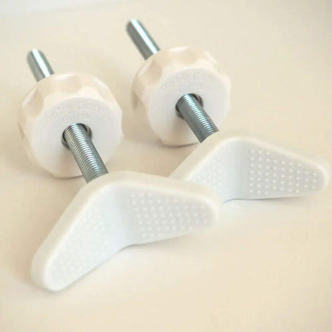 Extra Long Banister Adapter Y Spindle Rods 8mm for Stair Gates 2 Pack White with No Slip Grip Padding visible on surface