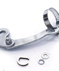 Universal E Bike Torque Arm For Front Or Rear Hub Motors M14 Fit 3/16 Inch Stainless Steel Construction Includes C Washers Nut Bolt On Hose Clamp For Easy Secure E Bike Conversion Kit Installation shown with washers and clamp