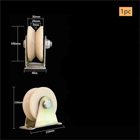 Heavy Duty Nylon V Groove Wheel With Rock Solid Steel Pulley For Sliding Gate Caster And Wire Rope Guide Roller Built Like A Tank For Crane Tracks And Seamless Daily Driver Trolley Cruising with dimensions 100mm height, 46mm width.