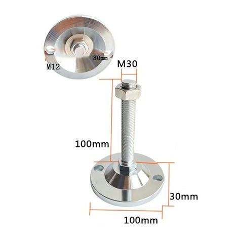 4 Pack Adjustable Threaded Leveling Feet With 100mm Base For Tables, Chairs, Desks, Shelves And Equipment, Heavy Duty Metal Swivel Levelers, Easy To Install, Stable Support For Home, Office, Workshop, Restaurant, 100mm base, M30 threaded metal foot