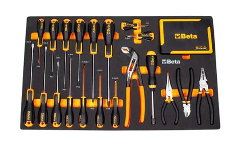Heavy Duty Black 7 Drawer Rolling Tool Cabinet With Full 207 Piece SAE Mechanic Tool Set Built Damn Tough For Shop Life And Super Smooth Rolling Casters placed with Beta tools.