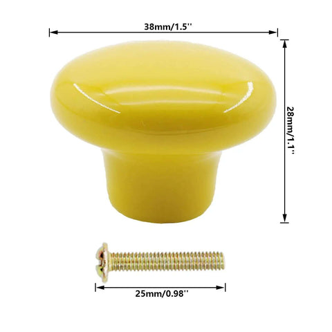 Top Shelf Handcrafted Ceramic Cabinet Knobs With A Slick Round Shape Designed To Kick Start Your Kitchen Drawer Dresser Desk Closet Or Bathroom Renovation Projects, yellow ceramic knob, 28mm high, 38mm wide.