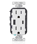 In Wall USB Charger With Type A And Type C Ports, 15A Tamper Resistant Outlet, Smart Charging Chip Optimizes Power, White