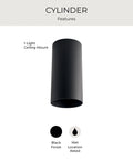 Super Cool And Sleek Modern Six Inch Cylinder Outdoor Ceiling Light One Light Flush Mount Perfect For Interior Or Exterior Porch And Home In Black Aluminum With Minimalist Sophisticated Style, wet location rated