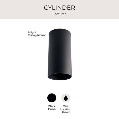 Super Cool And Sleek Modern Six Inch Cylinder Outdoor Ceiling Light One Light Flush Mount Perfect For Interior Or Exterior Porch And Home In Black Aluminum With Minimalist Sophisticated Style, wet location rated