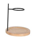Premium Metal Pour Over Coffee Stand Portable Drip Rack with wooden base and metal post for secure brewing setup.