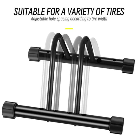 Beefy Heavy Duty Bicycle Parking Stand Floor And Wall Mounted Rack with rustproof carbon steel frame, suitable for various tires.