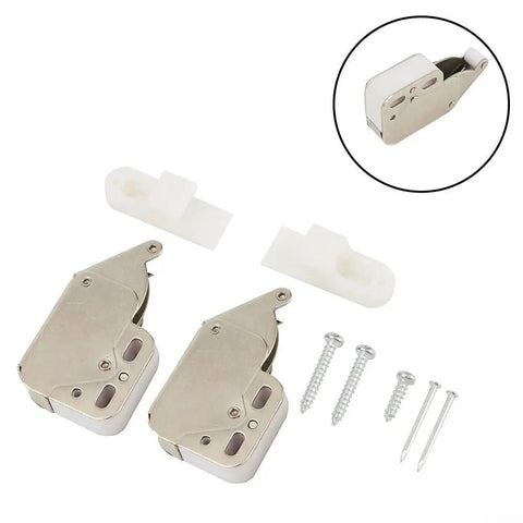 Spring Loaded Mini Tip Latch Set For Caravan Boat RV Cupboard And Cabinet Doors, Push To Close Metal Lock Catch, 2 Pack