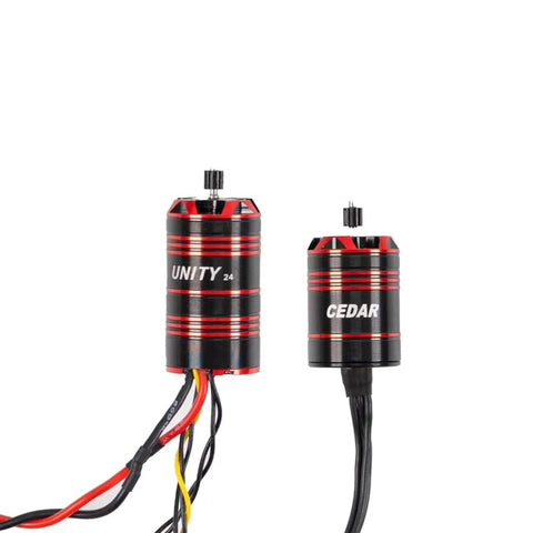 Unity24 Pro 3500Kv 2-In-1 Micro FOC Brushless System For Axial SCX24 RC Car, compact black and red electric motor and ESC