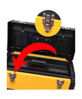 Portable Tool Box With Wheels For Home And Outdoor Use Three Layer Workhorse Storage Box With Drawers Pull Rod Style Tool Cart Durable Iron And ABS Construction Easy Access Organizer For Sockets Wrenches Screwdrivers And More, open view showing interior compartments and lock mechanism