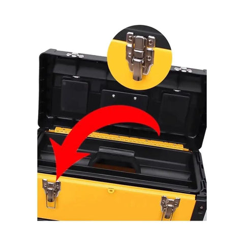 Portable Tool Box With Wheels For Home And Outdoor Use Three Layer Workhorse Storage Box With Drawers Pull Rod Style Tool Cart Durable Iron And ABS Construction Easy Access Organizer For Sockets Wrenches Screwdrivers And More, open view showing interior compartments and lock mechanism