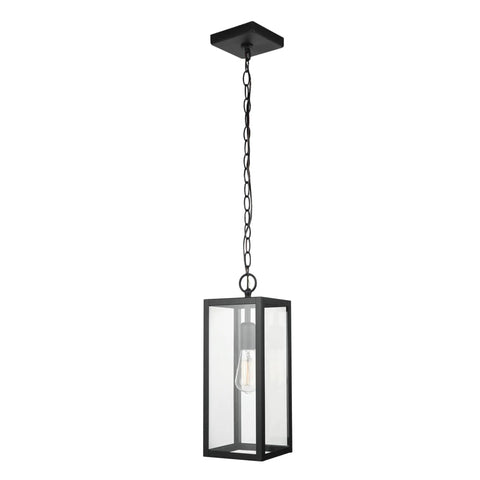 Outdoor Pendant Light One Light In Matte Black With Clear Glass Shade E26 Base Socket Ceiling Hanging Fixture For Porch Or Kitchen Island Dope Modern Vintage Vibe Bulb Not Included, showing full pendant view against white background.