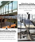 Top Tier Black Glass Railing Kit With Stainless Steel Deck Support for stairs and platform uses in outdoor settings.