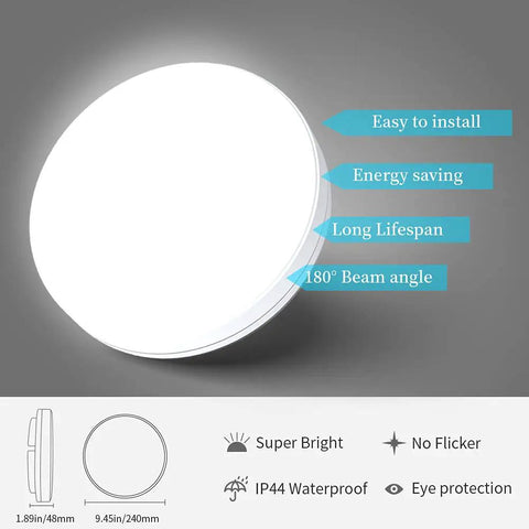 Non Dimmable 18W 1650LM 5000K Daylight Flush Mount LED Ceiling Light 9.5 Inch Waterproof Round Fixture with specs