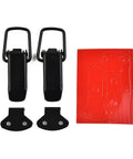 Black 80mm Quick Release Fastener Clips For Bumper, Trunk, And Hatch, Easy Install No Fuss Tool Free Access Pins, Secure Fit That Stops Rattle On Rough Roads, Pair, black clips and red backing