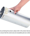 Hand holding Dryer Heating Element Kit 134792700 With High Limit Thermostat 3204267 And Thermal Limiter 137032600 silver cylinder.