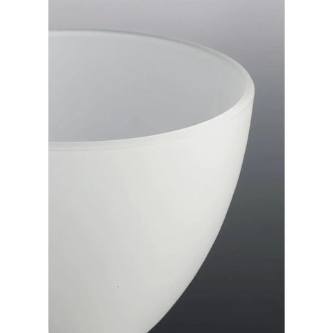 Close-up of etched glass shade from Five Light Etched Glass Farmhouse Chandelier in Brushed Nickel Finish with Scroll Arms