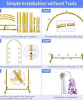 Installation steps for Six Foot Arch Backdrop Stand For Balloons And Garlands with easy setup gold finish.