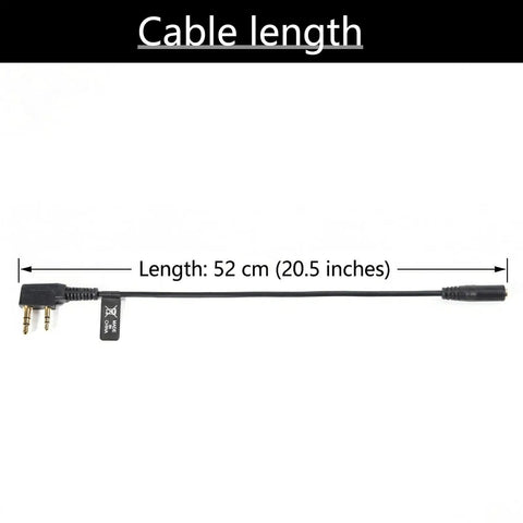 Universal Ham Radio Earpiece Adapter Cable Plug And Play All In One 2 Pin K Type To 3.5mm Female Headset Jack For BaoFeng, 52cm length