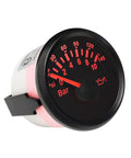 Oil pressure gauge, 52mm (2"), red backlit dial, reads 0–10 bar / 0–145 psi for automotive use