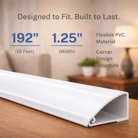 Corner Cable Trunking Raceway 192 Inch Paintable Self Adhesive TV Cable Hider, close-up on flexible PVC material