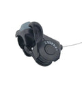 Close-up of right 3x7 TX 30 thumb shifter for mountain bikes, durable metal and plastic build, essential shifting accessory.