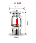 Heavy Duty Copper Fire Sprinkler Head 5 Pack Kit For Emergency Suppression Systems 68 Degree Activation, R Half Inch Thread, Up Pattern, 53mm height.