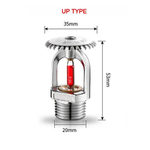 Heavy Duty Copper Fire Sprinkler Head 5 Pack Kit For Emergency Suppression Systems 68 Degree Activation, R Half Inch Thread, Up Pattern, 53mm height.