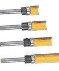 4-pack of 6mm Flush Trim Router Bit Bearing Cutters for precise woodworking; durable carbide heads for accurate cutting.
