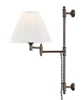 Straight Up Stunning Swing Arm Wall Sconce With Distressed Bronze Finish And Off White Silk Shade Transitional One Light Fixture, 29in tall.