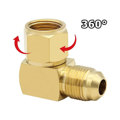 Beefy Brass 90 Degree Flare Elbow Fittings Three Eighths Inch Female Swivel To Three Eighths Inch Male Flare Connectors Heavy Duty Gas Line Fittings For Olympian Low Pressure Heaters Two Pack, 360° brass elbow