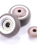 Four Piece Set Of Two Inch Brake Swivel Caster Wheels That Roll Slick And Dead Quiet On Hardwood Or Tile Heavy Duty Silent Furniture Casters With Lock Tight Rollers for carts, showcasing TPE tires and sealed bearings.