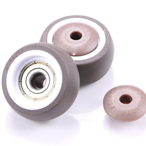 Four Piece Set Of Two Inch Brake Swivel Caster Wheels That Roll Slick And Dead Quiet On Hardwood Or Tile Heavy Duty Silent Furniture Casters With Lock Tight Rollers for carts, showcasing TPE tires and sealed bearings.