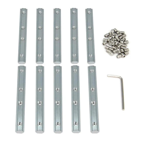 10 Pcs Straight Line Inside Connector Brackets With M5 Screws For 6mm T Slot Aluminum Extrusion 2020 Series, showing connectors and screws.