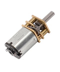 Close-up of GA12-N20 DC gear reducer motor with brass gears and metal shaft
