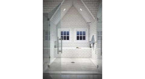 Shower with 70PS Recessed Light Trim With Frosted Albalite Lens White 6 Inch Air-Tite Listed And Wet Rated on ceiling