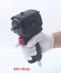 Heavy Duty Half Inch Mini Pneumatic Impact Wrench Air Powered Spanner with compact mini body held in hand.