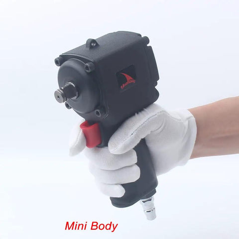 Heavy Duty Half Inch Mini Pneumatic Impact Wrench Air Powered Spanner with compact mini body held in hand.